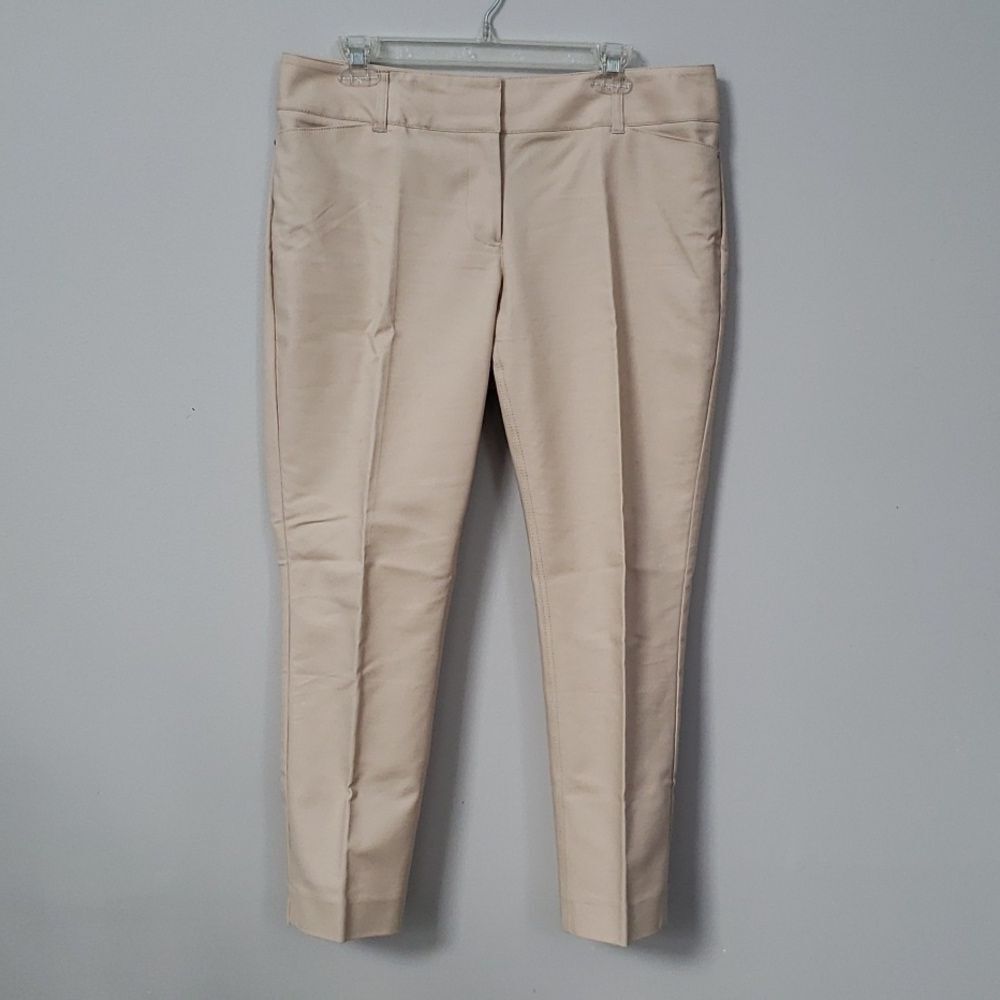 WHBM Pant Womens sz 12 Chino Light Khaki Tan Rhinestone Accents Tailored